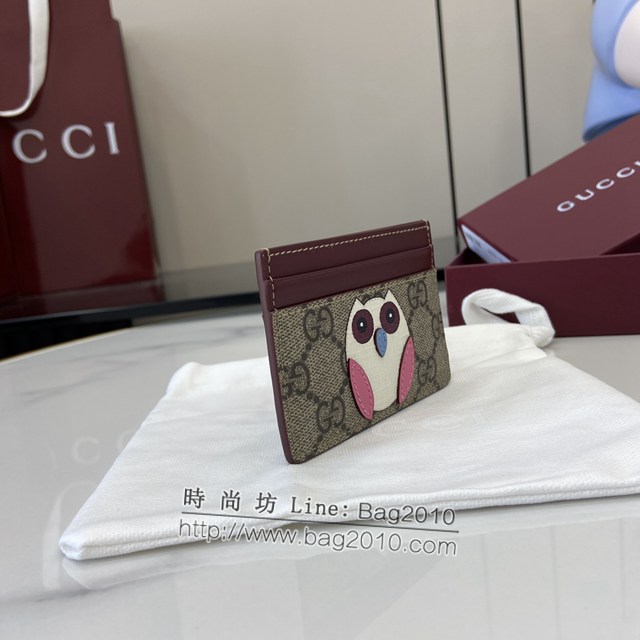 Gucci專櫃古馳最新款飾貓頭鷹細節GG迷你錢包卡夾卡包 jh2035型號：818769